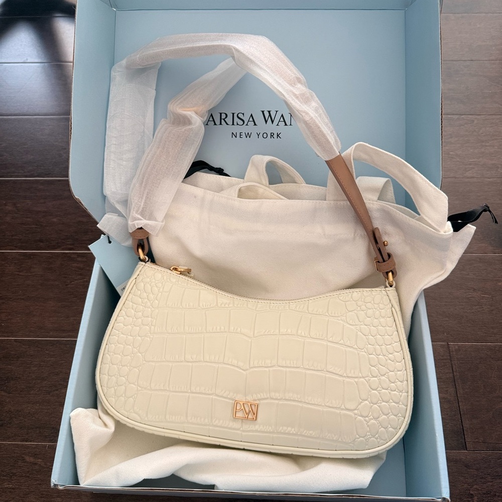 Parisa Wang Cream Croc-Embossed Shoulder Bag